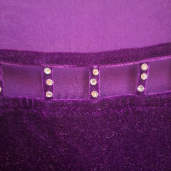 Quacker Factory Rich Purple Velvet/Rhinestones Top - Picture 3 of 8